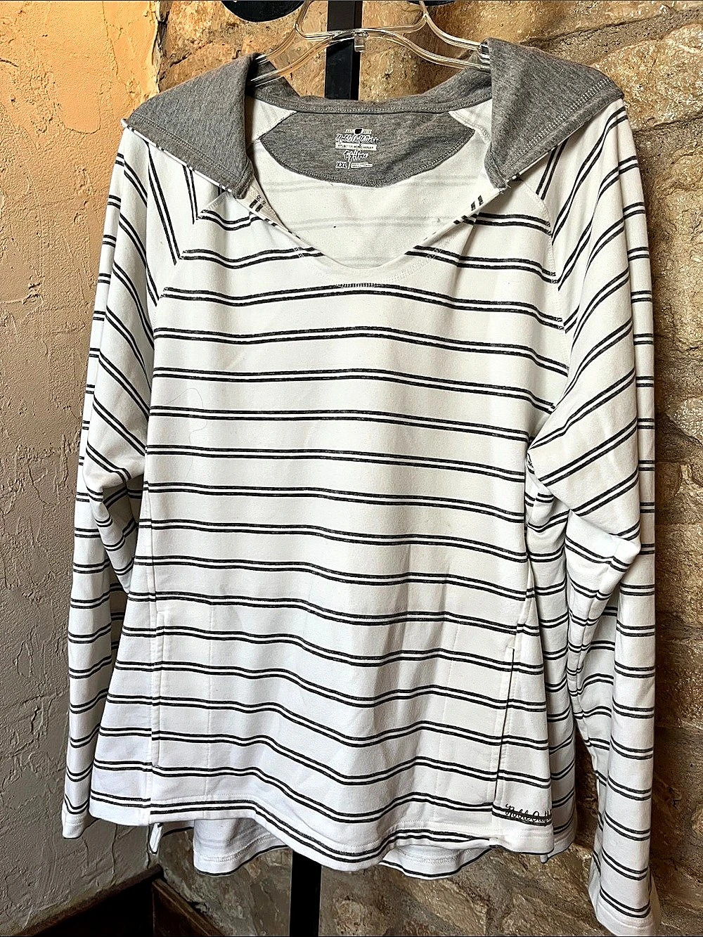 Noble Outfitters TuffRider Striped Hooded Top White & Gray XXL